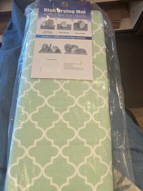 Dish Drying Mat Microfiber With 3 Section Rack  Mint Green